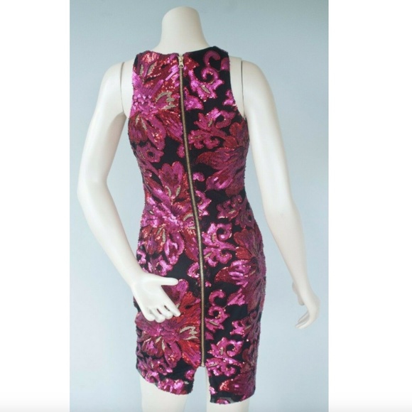 CACHE Black Pink Sequin High Neck Cocktail Dress - Picture 8 of 10